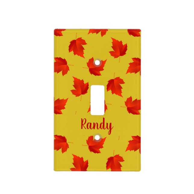 Gradient red dry leaves custom name yellow light switch cover (Front)