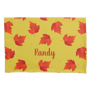 Gradient red dry leaves custom name yellow pillow case