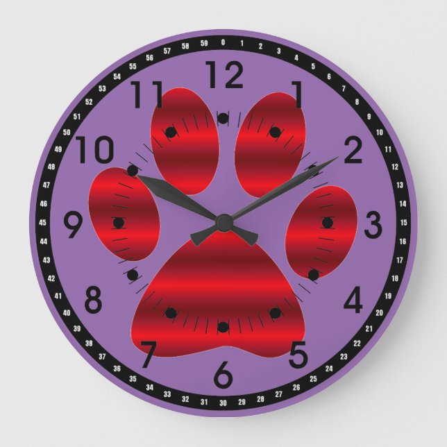 Gradient Red Paw Print Large Clock (Front)