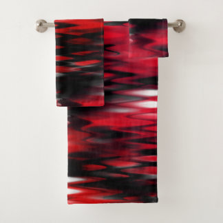 Gradient red to black fund forming abstract zigzag bath towel set