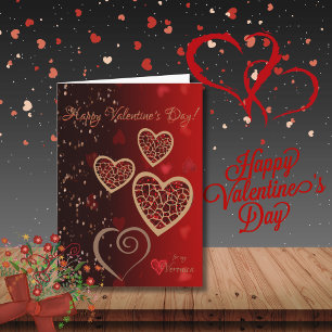 Gradient Red with golden hearts Valentine Holiday Card