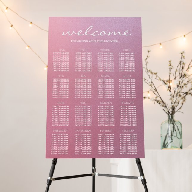 Gradient RoseGold Wedding 16 Table Seating Chart Foam Board (In Situ (Stand))