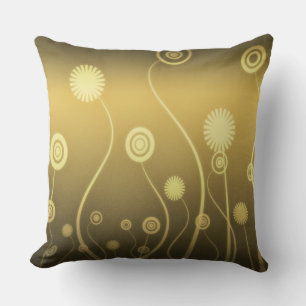 Gradient Shades of Gold and Brown Swirly Flowers Throw Pillow