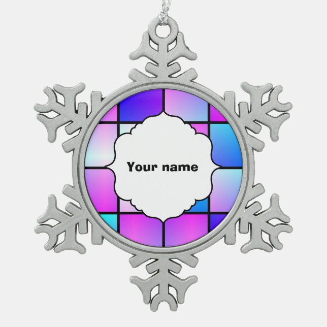 Gradient squares pattern snowflake pewter christmas ornament (Front)