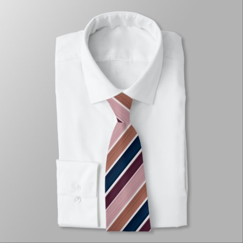 Gradient Stripe Pattern Rose Gold Plum Navy Neck Tie