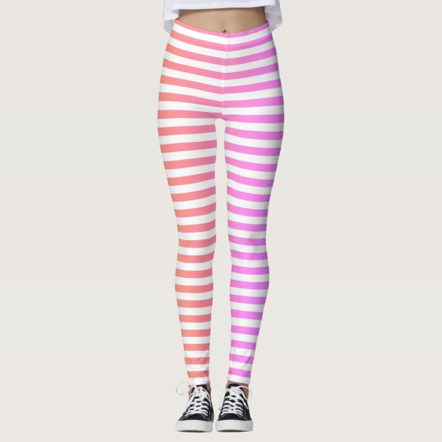 Gradient Stripe Pattern Yellow Peach Pink Purple Leggings (Front)