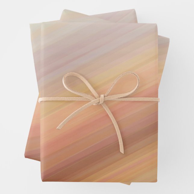 Gradient striped sunset orange brown earth tone  wrapping paper sheets (In situ)