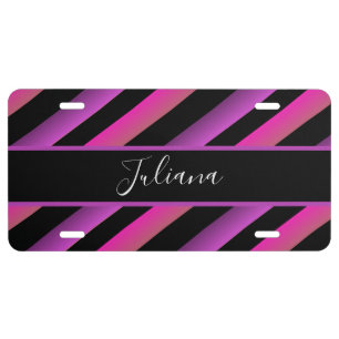 Gradient Stripes Pink Name Business License Plate