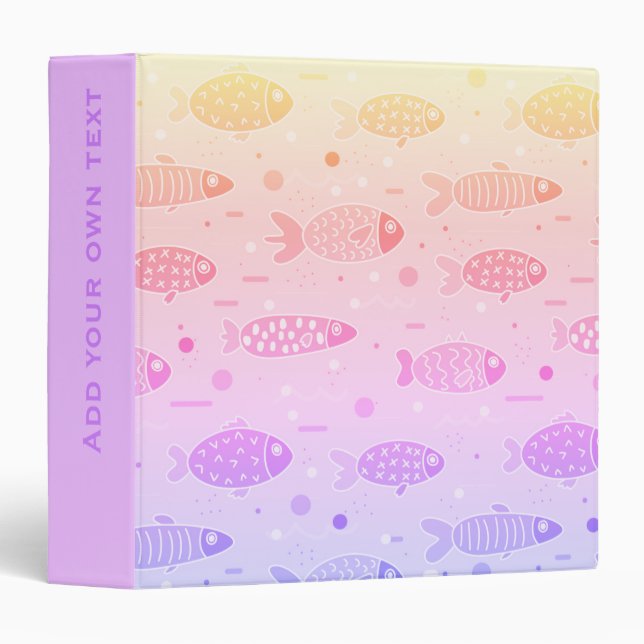 Gradient Sunset Fish Pattern Modern Personalised 3 Ring Binder (Front/Spine)