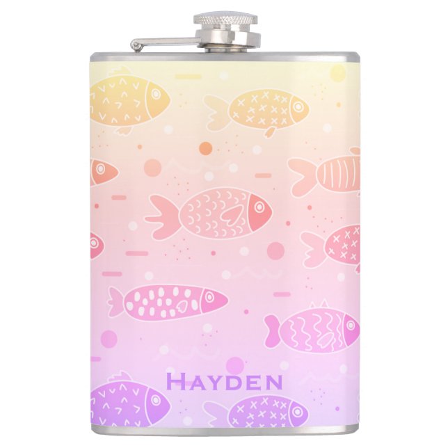 Gradient Sunset Fish Pattern Modern Personalised Flask (Front)