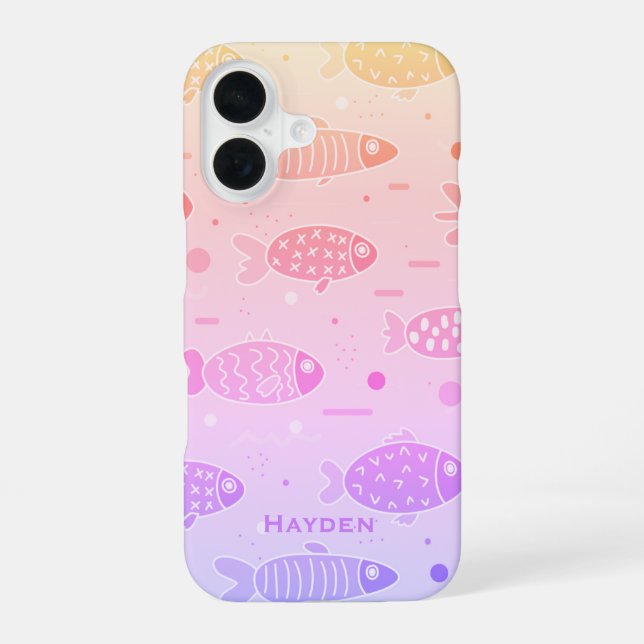 Gradient Sunset Fish Pattern Modern Personalised Iphone Case (Back)