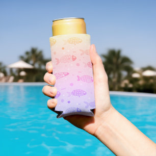 Gradient Sunset Fish Pattern Modern Seltzer Can Cooler