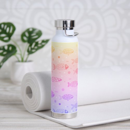 Gradient Sunset Fish Pattern Modern Water Bottle