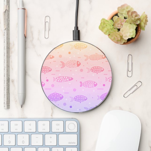 Gradient Sunset Fish Pattern Modern Wireless Charger (Desk)