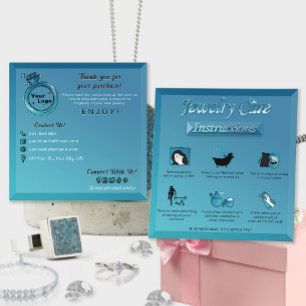 Gradient Teal Blue Elegant Diamond Jewelry Care Square Business Card