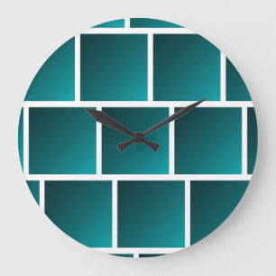 Gradient Teal Squares Large Clock