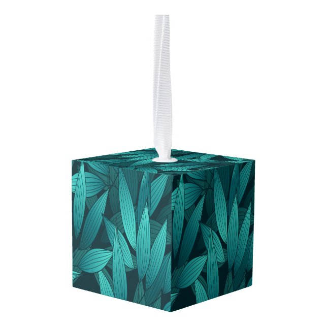 Gradient tropical leaves cube ornament (Back Angled)