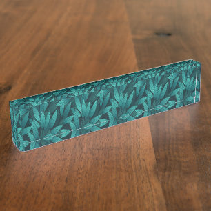 Gradient tropical leaves desk name plate