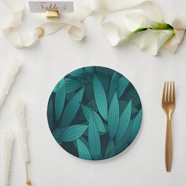 Gradient tropical leaves paper plates (Wedding)