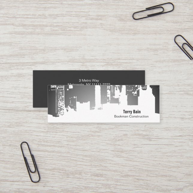Gradient Upside Downtown Horizontal Skinny Mini Business Card (Front/Back In Situ)