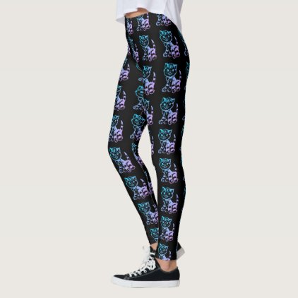 Gradient vintage kitten pattern leggings