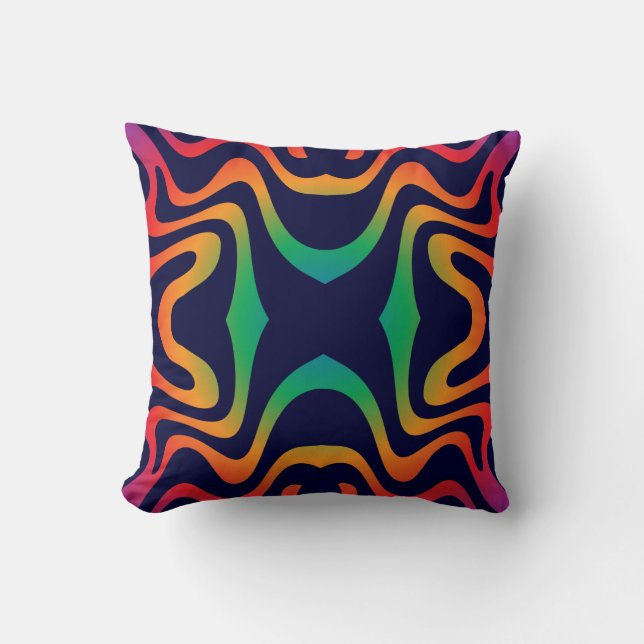 Gradient waves seamless pattern, psychedelic throw pillow (Front)