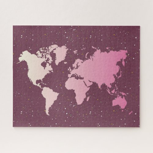 Gradient World Map  Star Glitter Travel Theme Jigsaw Puzzle
