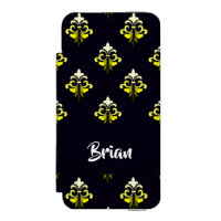 Gradient yellow damask print on black iPhone SE/5/5s wallet case