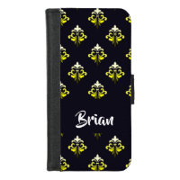 Gradient yellow damask print on black iPhone 8/7 wallet case