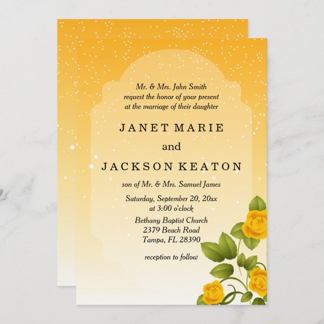 Gradient Yellow Floral Wedding Invitation (Front/Back)