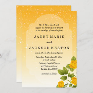 Gradient Yellow Floral Wedding Invitation