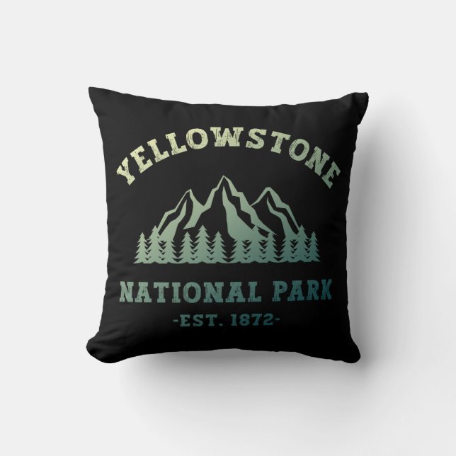 Gradient Yellowstone National Park Hiking Camping Throw Pillow (Front)