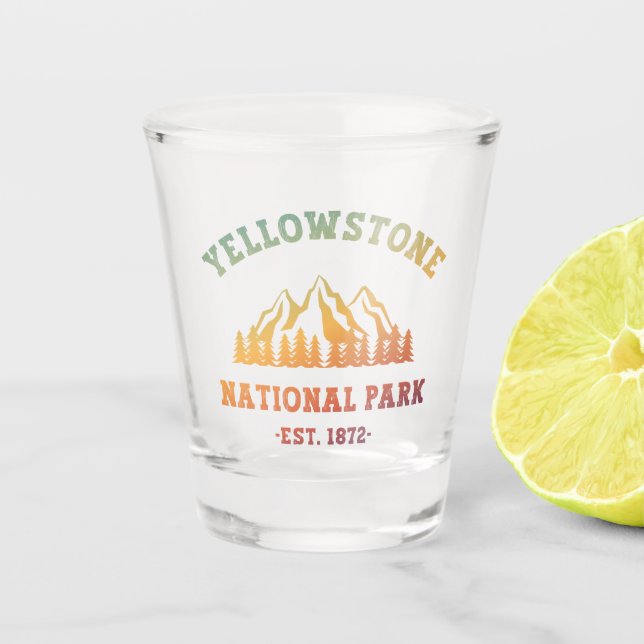 Gradient Yellowstone National Park Hiking  Shot Glass (Front)
