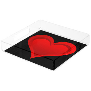 Gradients RED LOVE HEART + your text & ideas Acrylic Tray