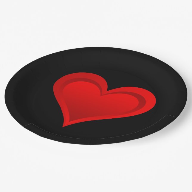 Gradients RED LOVE HEART + your text & ideas Paper Plates (Angled)