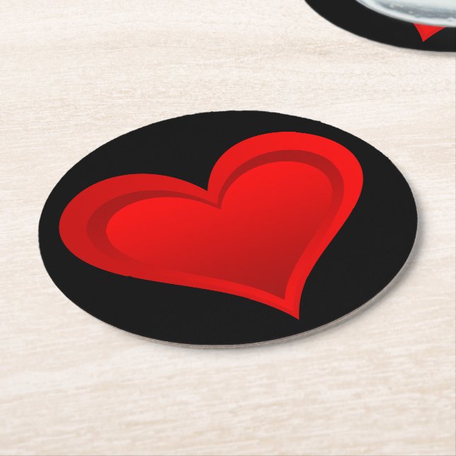 Gradients RED LOVE HEART + your text & ideas Round Paper Coaster (Angled)