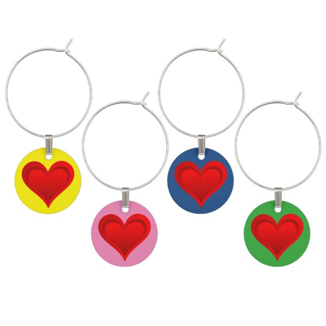 Gradients RED LOVE HEART + your text & ideas Wine Glass Charm (Staggered)