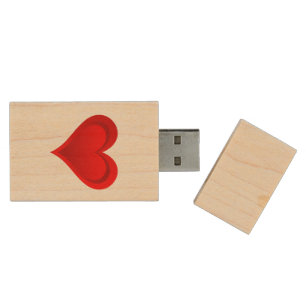 Gradients RED LOVE HEART + your text & ideas Wood Flash Drive