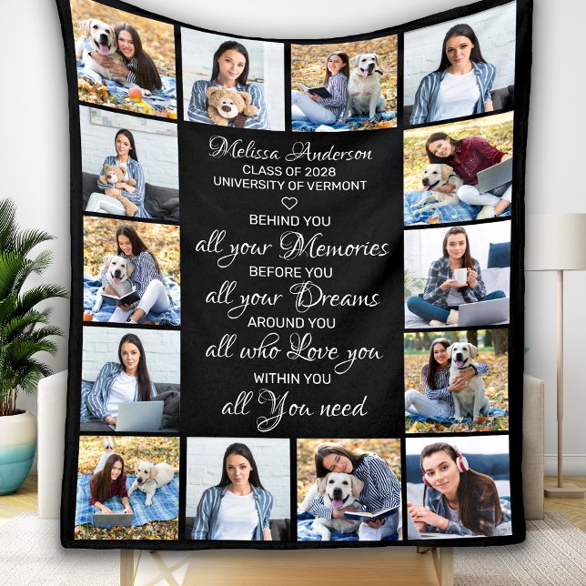 Graduate 14 Photo Collage Inspirational Graduation Fleece Blanket (Creator Uploaded)