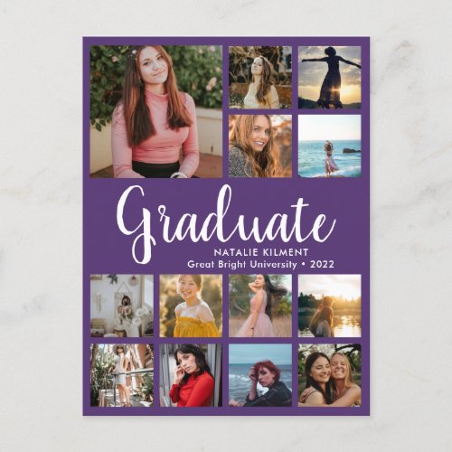 Graduate 14 Photo Collage Purple Graduation Announcement Postcard