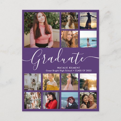 Graduate 14 Photo Collage Purple Graduation Announcement Postcard