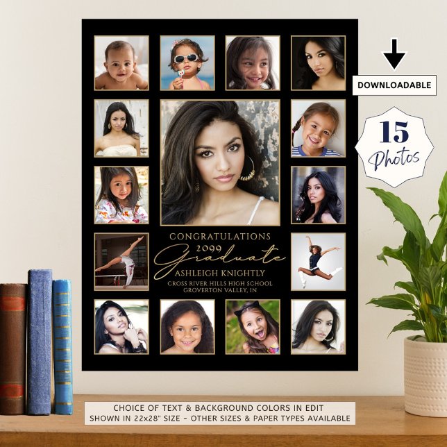 Graduate 15 Photo Collage Handwritten Script Black Poster (Creator Uploaded)