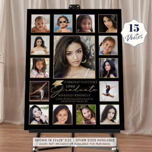 Graduate 15 Photo Collage Handwritten Script Cap Foam Board