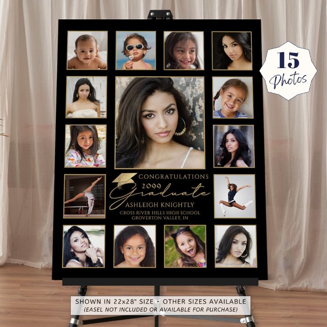 Graduate 15 Photo Collage Handwritten Script Cap Foam Board (Creator Uploaded)