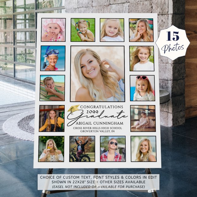 Graduate 15 Photo Collage Handwritten Script Foam Board (Creator Uploaded)