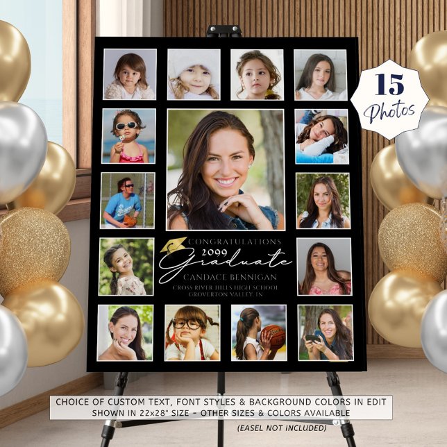 Graduate 15 Photos Handwritten Script Gold Cap Foam Board (Creator Uploaded)