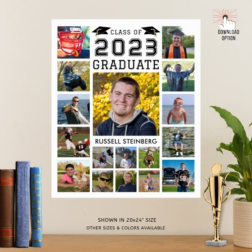 Graduate 17 Photo Collage Class Year Custom Color Poster