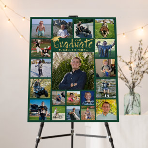 Graduate 19 Photo Collage Green Gold Brushstroke Foam Board