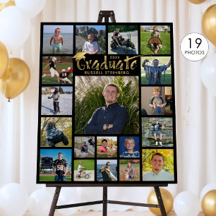 Graduate 19 Photo Collage Navy Gold Brushstroke Foam Board