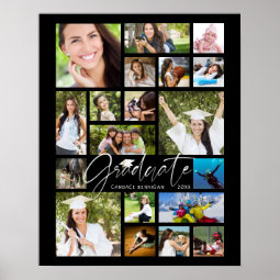 Graduate 19 Photo Collage Script Black Party Poster | Zazzle